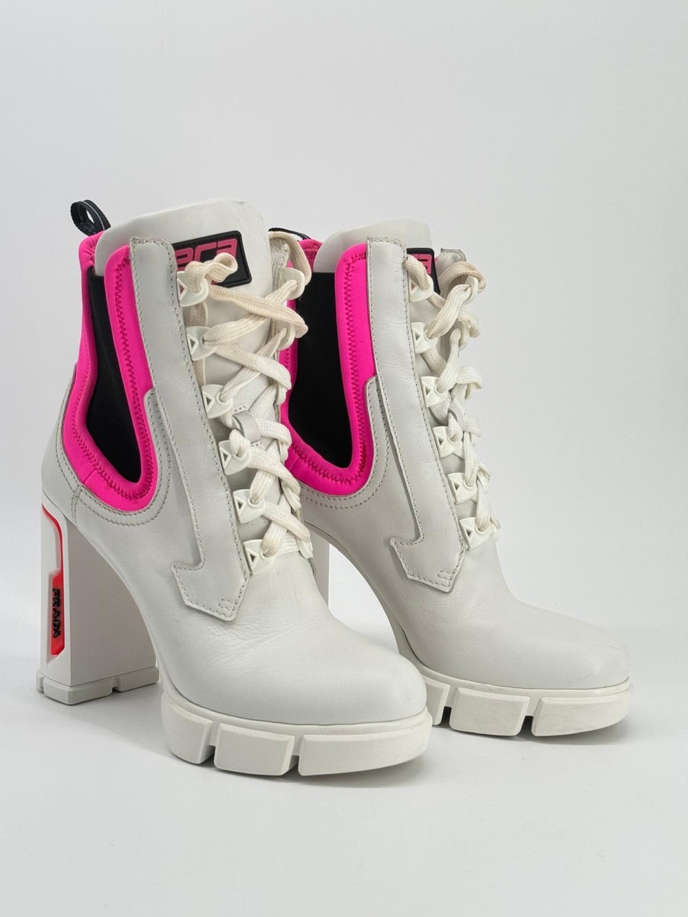 Prada White Neoprene Ankle Length Boots Size EU 39